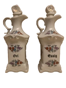 Essig & Oel  Spender Set Porzellan Karaffe Alt  Gefäß  Verschluss HR Vintage - Bild 1 von 13