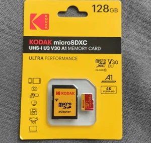 Carte Mémoire Micro SDXC UHS-1 U3 128GB + Adaptateur Carte KODAK - Zdjęcie 1 z 2
