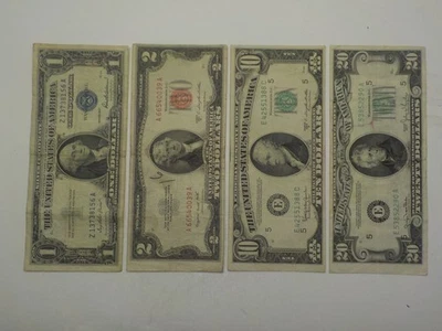 SET OF 4 RARE 1950'S DIFFERENT DENOMINATION BILLS $1, $2, $10, $20 WITH ERRORS - Image 1 of 4