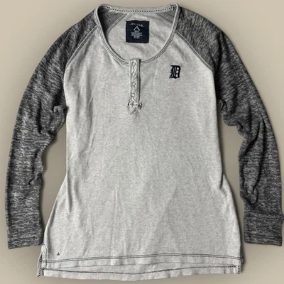 Top Henley de punto medio gris acanalado térmico Detroit Tigers para mujer Y2K Foto 1 de 4