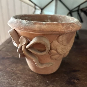 VTG vietri italian pottery terra cotta Hand Made Plant Pot Planter ribbons RARE - Picture 1 of 10