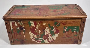 Vintage 50er Jahre Davy Crockett Western Holz Holz Grafik Spielzeugkiste Truhe bunt - Bild 1 von 11