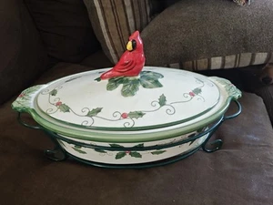 2 Quart Temptations Cardinal Oval Covered Casserole Dish With Rack & Trivet   - Picture 1 of 12