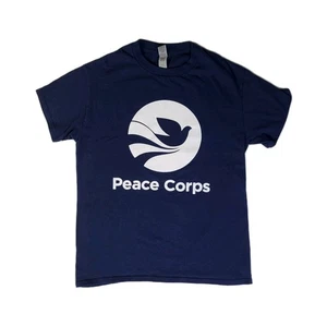T-shirt femme Peace Corps taille S bleu marine col rond haut colombe volontaire - Photo 1/8
