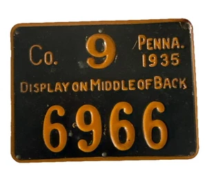 Pennsylvania Hunting License 1935 Bucks County Co. 9 No. 6966 4.5”x3” W/ Paper - Picture 1 of 12