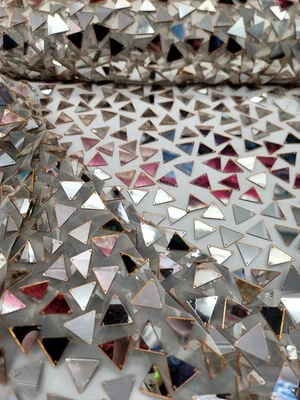 Mirror Glass Fabric Lace Sold By The Yard For Dress Prom Bridal Quinceañera Gown - Image 1 of 4