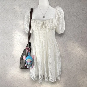 ASTR The Label Women’s S White Lace Puff Sleeve Mini Dress Coquette Cottagecore - Picture 1 of 8