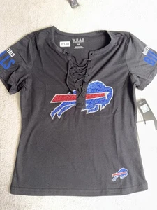 Buffalo Bills Shirt Women’s Small Black Lace Up Wear By Erin Andrew’s NFL - Picture 1 of 9