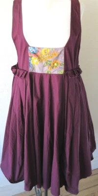 Ewa i Walla Wine Cotton Jumper Dress w/ Floral Patch and Ruched Overskirt - Image 1 of 4
