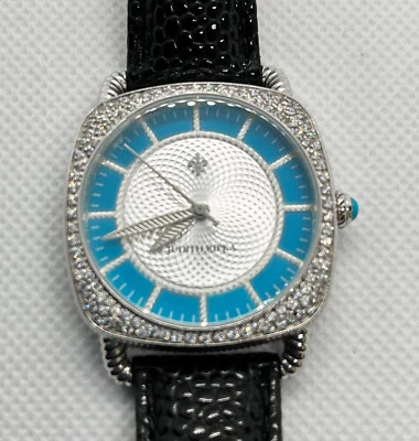 Женские часы Judith Ripka CZ с бирюзовой подушкой черный кожаный ремешок - Изображение 1 из 3