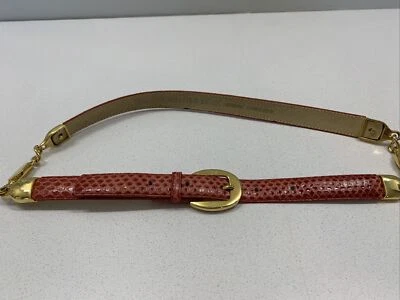 Genuine Fuschia Snakeskin Belt with Gold Chain and Buckle 25"-27"  - Image 1 of 4