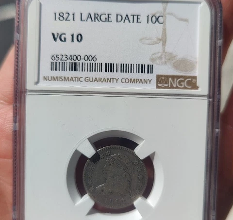 1821 10c Capped Bust Dime - Large Date - VG 10 NGC Cover