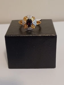 Diamante y granate de oro amarillo de 14 K para mujer talla 7 - Imagen 1 de 2