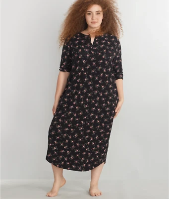 Nuevo $59 Lauren Ralph Lauren Negro FLORAL 46" Largo Camisón Camisón BOLSILLOS L Foto 1 de 4