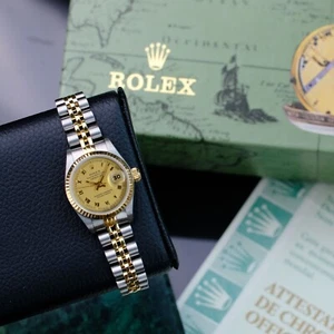 Rolex Datejust Ladies 26mm Gold & Steel Champagne Dial Fluted Watch Box & Paper  - Picture 1 of 17