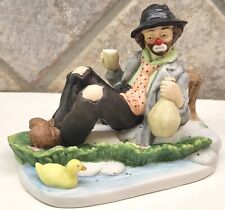 Vintage EMMETT KELLY Ceramic Clown Figurine Sitting At Duck Pond SIGNED & LABEL