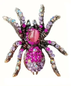 HAPPY HALLOWEEN SPIDER PURPLE AB RHINESTONE GOLD TONE BROOCH - Picture 1 of 1