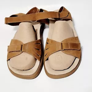 Rockport Sandals Beige Brown Leather Comfort Wedge Ankle Strap Slides Wms 10M US - Picture 1 of 20