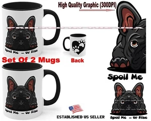 French Bulldog Black Gray Dog Spoil Me Or Else Cartoon Coffee Cup Mug Set Of 2 - Picture 1 of 3