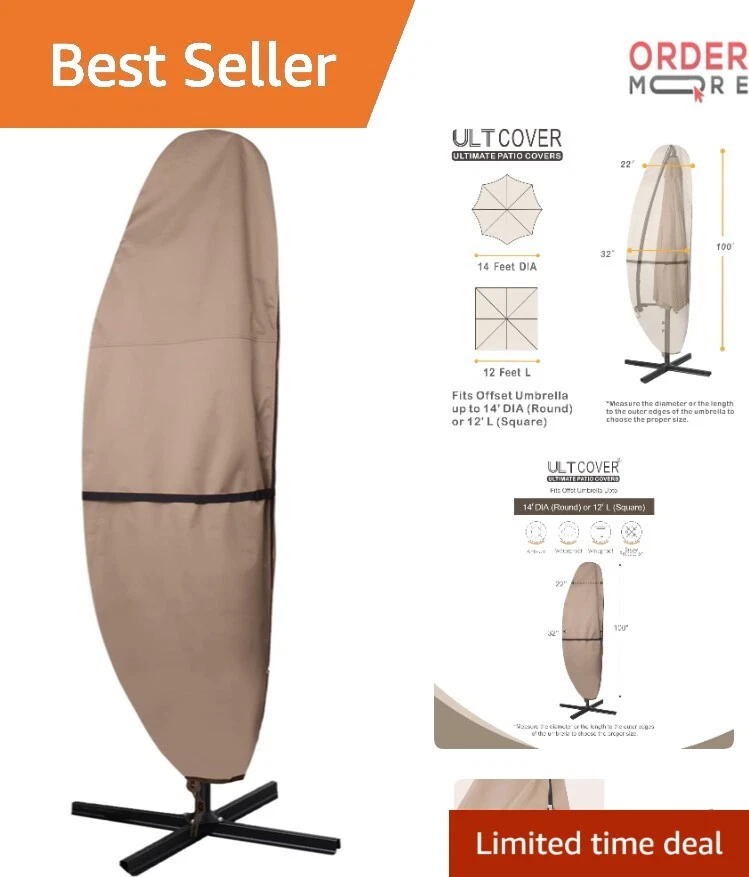 Ultcover Patio Umbrella Cover - 600d Waterproof Outdoor Offset Banana Style