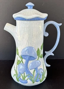 Arnels Mushroom Coffee Pot Tea Pot 11" Blue Ceramic Hand Painted - Picture 1 of 14