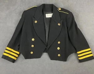 VTG Hugo Buscati MIlano BLAZER JACKET MEDIUM Black Gold Wool Cropped Military - Picture 1 of 10