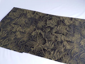Vintage Butterfly Fabric Home Decor Black Gold Reversible Poly Blend 54" WL22 - Picture 1 of 3