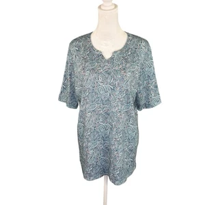 Tunica maglietta LL Bean donna L reg manica a gomito blu paisley 100% cotone supima - Foto 1 di 9