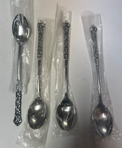 4 Vintage NORTHLAND Stainless Steel Ice Tea Spoons Old Baroque Pattern - Japan - Picture 1 of 1