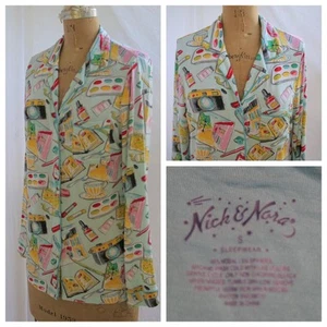 NICK & NORA Blue Artist Camera Travel Modal Pajama Lounge Top S EUC - Picture 1 of 7