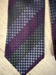 AUTHENTIC ETRO SILK TIE ITALY THICK L60 X W3.6 GREY/GREEN/PURPLE  EXCELLENT - Picture 1 of 7