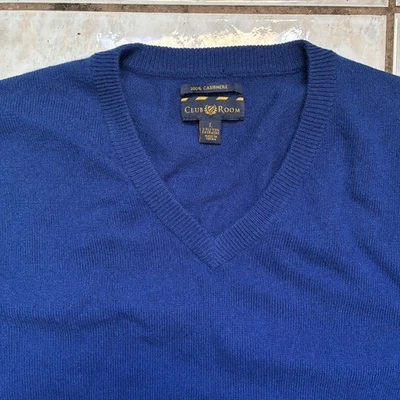 Suéter Club Room 2 capas 100 % cachemir cuello en V para hombre grande azul manga larga Foto 1 de 4