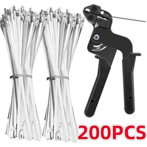 Kit pistola per fascette stringicavo in acciaio inox taglierina con cerniera + 200 pezzi fascette con cerniera in metallo⭐⭐⭐ - Foto 1 di 13