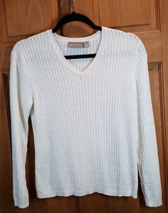 Croft & Barrow Women's V-Neck Long Sleeve Pullover Sweater Cable Petite Large - Picture 1 of 7