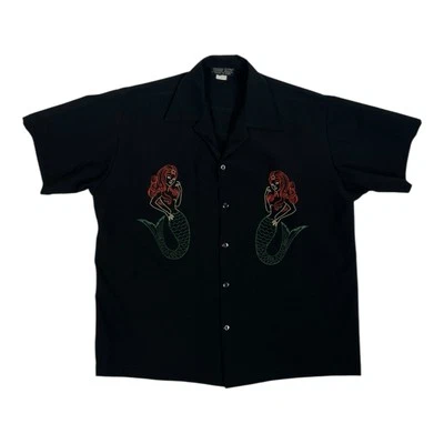 Vintage Johnny Suede Button Up Short Sleeve Shirt Mermaid Embroidery USA Made L - Image 1 of 4