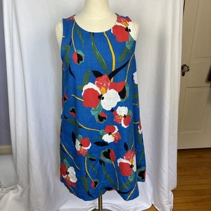 Sigrid Olsen Kleid Large 100% Leinen hell kräftig Blumen Schlüsselloch Urlaubsort - Bild 1 von 11