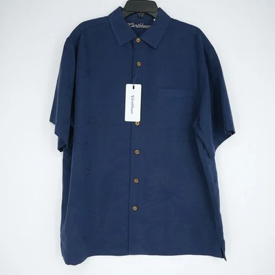 Roundtree & Yorke Caribbean Short-Sleeve Shirt XL Blue Jaccard Palm Leaves NWT - Image 1 of 4