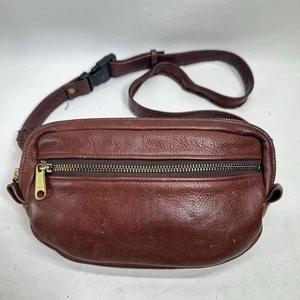 Vtg Dry Creek Leather Fanny Pack Waist Sack Handbag Brown Pebble Pockets Adj Str - Picture 1 of 15