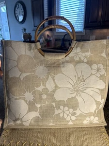 Burlap Jute Tote Bag With Natural Handles 13”x16”x5.5” With Bonus Clear Bag - Picture 1 of 6