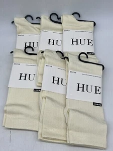 1 Pair HUE Ivory Luster Flat Knit Socks One Size U14650 - Picture 1 of 5