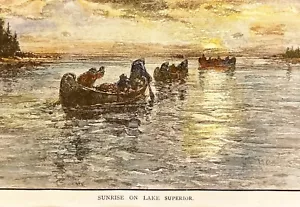 RARE, 1882 ANTIQUE print of Sunrise on lake superior by R Swain Gilford - Picture 1 of 6