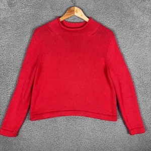 Vintage J.Crew Always Women's Roll Neck Sweater Medium 100% Cotton Knit Red - Picture 1 of 4