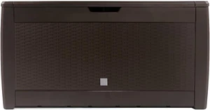 Garden Storage Chest Brown 310L Hinged Lid Handles Wheels Rattan Look O - Picture 1 of 12