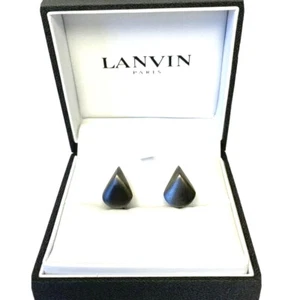 LANVIN PARIS Mens Ruthenium Plated Oval Teardrop Metal Cufflinks Gray $280 - Picture 1 of 7