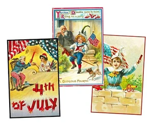 Vintage Fourth of July Holiday Sticker REPRODUCTIONS, Set of 3, 3.5 x 5.5" Each - Picture 1 of 1