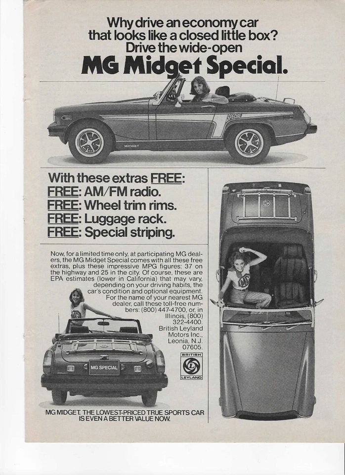 Anuncio impreso original 1976 MG Midget vintage: "Por qué conducir un coche económico que se ve... Foto 1 de 1