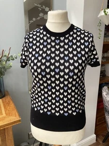 Oasis Black & Blue Heart Knit Top Medium - Picture 1 of 4