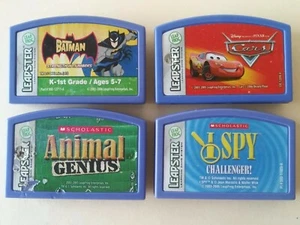 4X LEAP FROG LEAPSTER BATMAN- CARS- ANIMAL GENIUS & I SPY CHALLENGER GAMES - Picture 1 of 5
