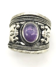 Ring size Adjustable Old Tibetan silver Amethyst