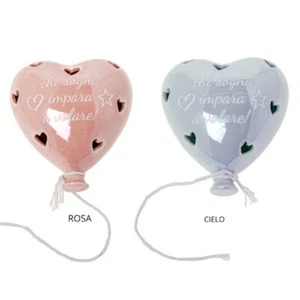 Bomboniera Cuore ceramica con Luce a led da appendere Comunione Cresima Battesim - Foto 1 di 4